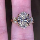 3 40 Ctw Oval Real Moissanite Three Stone Engagement Ring 14k Yellow Gold Plated