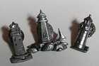 Lot Of 3 Vtg Pewter Lighthouse Pins Rhinestone 80s 90s Jonette Jewelry Jim Clift
