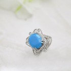 Natural Oval Turquoise Gemstone Pave Diamond Cocktail Ring Sterling Silver Ring