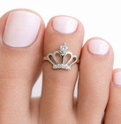 Created Diamond Crown Toe Ring 925 Sterling Silver 14k Gold Finish Princess Ring