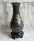 Vintage Foochow Lacquer Vase Taupe Red Green Dragon Flaming Pearl        Fuzhou 17cm