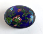 Vintage Cloisonne Trinket Pill Box Oval Hinged Brass Enamel Floral Cobalt Blue