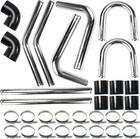 Universal Aluminum 2  Black Turbo Intercooler Elbow Pipe Kit silicone Hose clamp