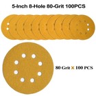 100 Pcs 5-inch 8-hole Hook And Loop Sanding Discs 80 Grit Polishing Tools New