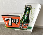 Vintage Large 7up Double Sided Flange Soda Pop 7 Up Porcelain Gas Oil Ad Sign
