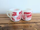2 Vintage Cedar Point Vintage Federal Milk Glass Souvenir Ohio Mug Side D Handle