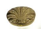 Vintage Gold Tone Compact Oval Floral Fan Design Powder Mirror Vanity Case Retro