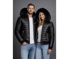 Real Leather Puffer Bomber Jacket Handmade Lambskin Faux Fur Hood Men   Women