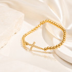 Cross Beaded Stretch Bracelet 18k Gold Pvd Waterproof Faith Jewelry 