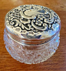 Antique Cut Crystal Vanity dressing Jar English Hallmarked Sterling Silver Lid