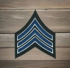 Police Sergeant Rank Patches Pair Blue On Black 3  X 3 5  Iron On Set