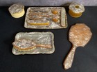 Vtg Art Deco Pearlized Celluloid bakelite Vanity Dresser Set W Tray