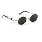Dark Black Tint Round Silver Frame Vintage Hip Hop Mens Retro Summer Sunglasses