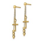 14k Yellow Gold Diamond-cut Cross Beaded Dangle Earrings 1 81g For Mom