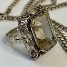 Vintage 835 Silver Citrine Necklace   Ring Pendant Set Art Nouveau Large