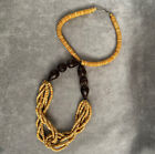 Vintage Wooden Chain Hand Carved 2 Tone Tiki Bar Time Cone Shape Beads Necklace