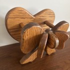 Vintage Handmade Solid Oak Wooden Bow   Heart Wall Mounted Quilt Holder  10 Inch