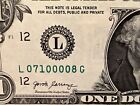  1 Bill Cool Serial Number Note One Dollar L 07100008 G   Uncirculated Fancy