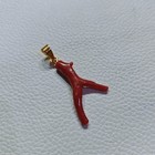 Very Small Italian Red Coral Gemstone Pendant Natural Coral Branch Brass Pendant