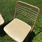 Vintage Mid Century Modern Copper Metal Folding Chairs Slat Back Beige Set Of 2