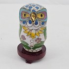 Vtg Chinese Cloisonn   Owl Figurines Set Of 4 Brass Enamel Owls W  Stands