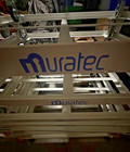 Muratec Pallet Transport Rolling Frame W  Wheel Locks   Black Plastic Pallet
