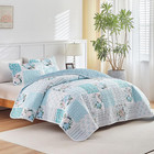 3 Pieces Floral Patchwork Quilt Set Queen  Blue N White Flowers Design  Soft N C