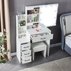 Vanity Makeup Table Dressing Desk Set With Stool And 10 Led Light Sliding Mirror