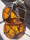 Vintage 14   Large Light Brown Japanese Glass Fishing Float Buoy - Rope Covered 