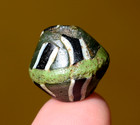 Ancient Green Islamic King Like Bicone Bead Center Stripes Mali  African Trade