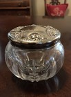 Antique Cut Crystal Vanity Dresser Jar Sterling Silver Lid