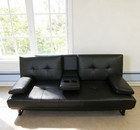 New Modern Faux Leather Futon Sofa Bed  Convertible Couch With Cup Holders Black