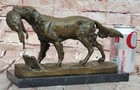 Signed Moigniez Hunting Dog W  Quail Bronze Sculpture On Marble Base Figurine Nr