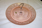 Tiara Peach Pink Sandwich Glass 12 Inch Tid Bit Tidbit Platter Tray   Mint  