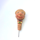 Vintage Bottle Stopper Wood Man Mechanical Hand Carved Black Forest Style