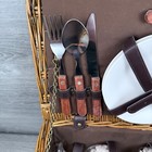 Pottery Barn 2016 Picnic Basket For 2 Plates Goblets Wood Handle Flatware