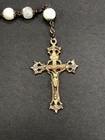 Vintage Sterling Silver Mother Of Pearl Catholic Rosary Cross Crucifix Necklace