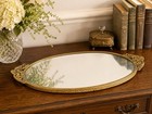 Vintage Gold Tone Ornate Oval Mirrored Vanity Tray 15    Hollywood Regency