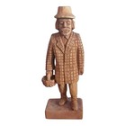 Vintage Hand Carved Wooden Figurine Man With Basket Folk Art 9  1985 Signed