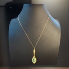 Antique Edwardian Paste Gold Filled Lavaliere Necklace Glows Green Glass 17 25   