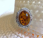 Hatpin With Amber  Cabochon Cameo - Silver Finish Setting - 8  Hat Pin
