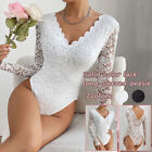 Women Lace Floral Bodysuit Leotard Lingerie Babydoll Long Sleeve Unitard Romper   