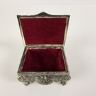 Vintage Ornate Jewelry Trinket Box Gold Tone Footed Red Velvet Lined Victorian