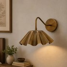 Mid Century Brass Wall Sconce   Scalloped Flower Shade  French Country Lighting