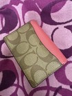 Coach Signature Logo Brown pink Flap Bifold Wallet Credit Card Folding
