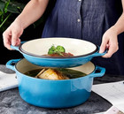  free Ship  New Bruntmor 7qt Dutch Oven 2-in-1 Skillet - Enameled Cast Iron Blue