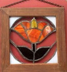 Vintage Wood Frame Leaded Stained Glass Flower Wall Decor Or Window Panel