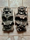 2 Vintage Asian Chinese Hand Carved Wood Masks Antique