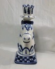 Gzhel Height 7  Vintage Russian Folk Art Hand Made Horse Candlestick White Blue