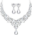 Bridal Teardrop Cluster Crystal Jewelry Set For Women Necklace Earrings Wedding